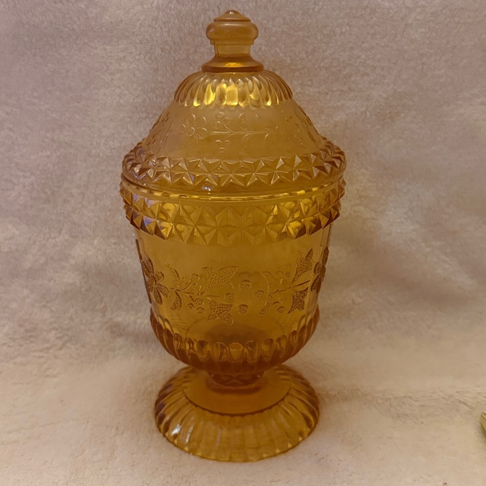 1880’s Adams EAPG Amber Wildflower Pattern Antique sugar bowl/ candy dish